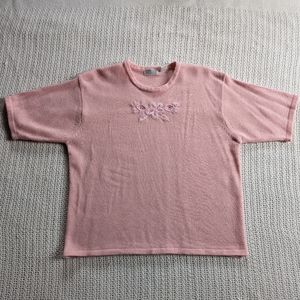 VTG Cottagecore Sweater Top Women's Medium Pink Embroidered Floral SELLECA
